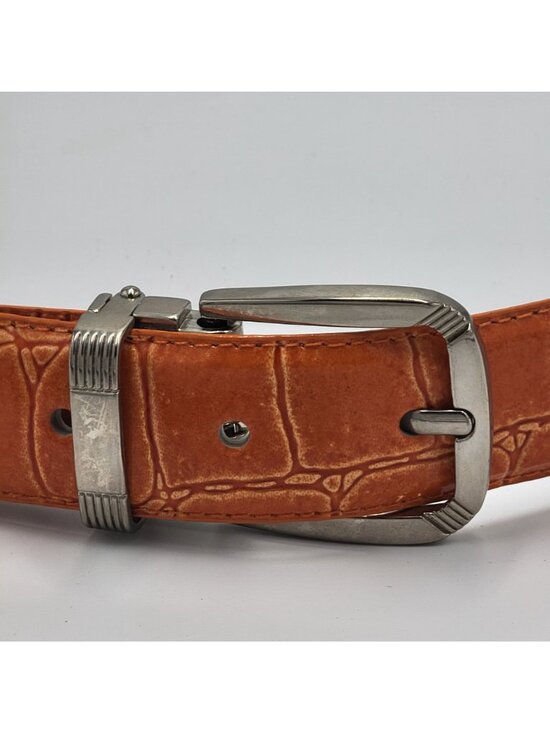 Orange Crocodile-Embossed Genuine Leather Belt With Silver-Tone Buckle main image 8